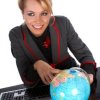 Selecting a Travel Agent, Travel Agent Pointing at Small Globe