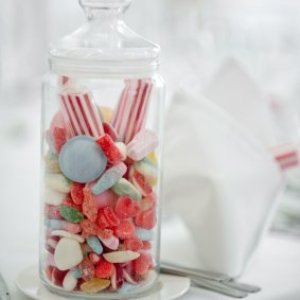 Tiny candy jar wedding favor.