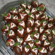 Plate of tuxedo strawberries.