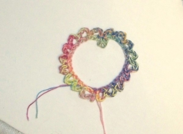 Crocheting loops around.