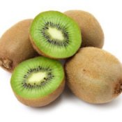 4 Kiwi fruits, one cut in half.