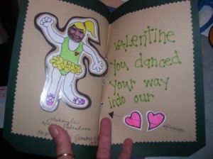 Completed ballerina card, including message.