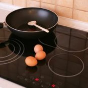 Black smooth top cooking range.
