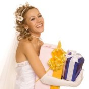 A bride with gifts.
