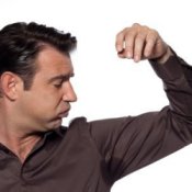 sweat stain on dark clothing