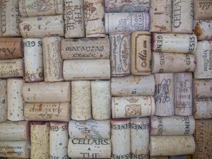 Closeup of Corks in a corkboard
