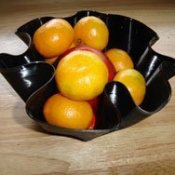 A bowl made with an old vinyl record.