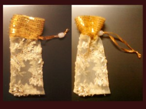 Pull string with bead closure.