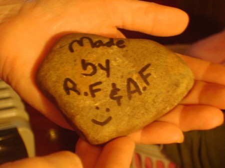 Painted Rocks - the signed back of the rock.