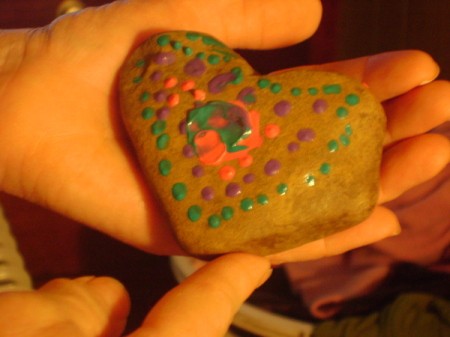 Painted Rocks - the heart shaped front of the rock, painted with puffy paints.