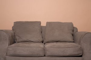 Brown microfiber couch.