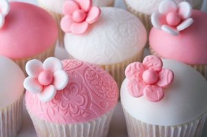 Pink and white cupcakes.