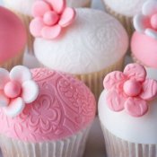 Pink and white cupcakes.