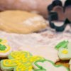 Making shamrock cookies for St. Patrick's Day.