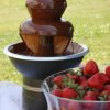 Chocolate fountain at a wedding.