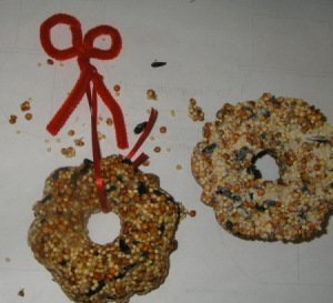 Homemade birdseed wreath.