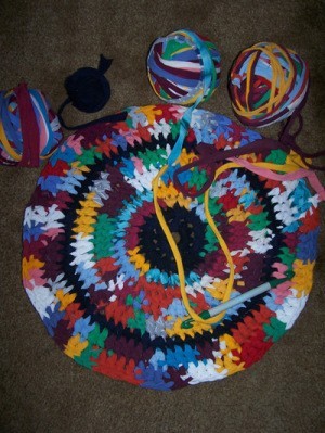 Craft Project: T-Shirt Rag Rug in process.