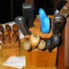Kitchen knives in storage blocks.