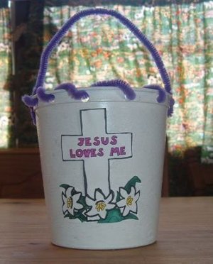 Religious themed cottage cheese Easter basket.