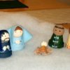 Nativity made from clay pots.