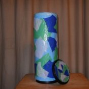 Coffee Container Toilet Roll Holder, covered in decorative tissue paper 