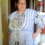 Crocheted Calypso Cardigan being worn.