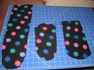 Cut fleece pieces for socks.