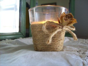 Twine-Wind Your Votive Glass and finish with a bow and dried flower.