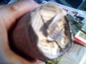The bottom of the newspaper pot.