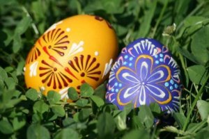 Decorated Easter Eggs in Grass