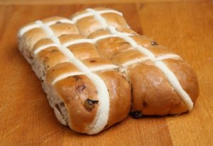 Hot Cross Buns on Wood Board