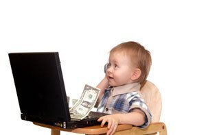 Child With Laptop, Money and Cell Phone