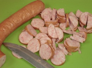 Slicing Polish sausage