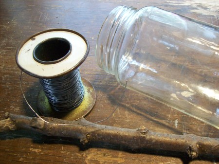 Jar and wire for making garden vases.