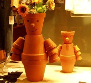 Flower Pot People made from clay pots.