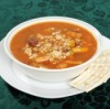 Vegetable Beef Barley Soup in White Bowl