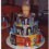 Candy arranged into shape of birthday cake.