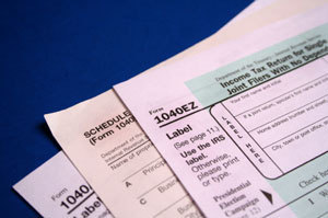 A stack of tax paperwork.