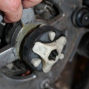 Close up of motor coupling as attached to motor in Kenmore washing machine