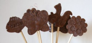 Closeup of garden stakes.