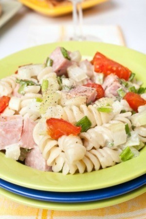 Pasta Salad with Ham on Table