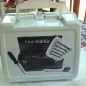 Finished back side of first aid box with tool motif.