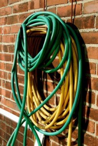 Garen hose hung up outside.