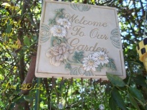 Pretty tile wind chime sign for the path garden.