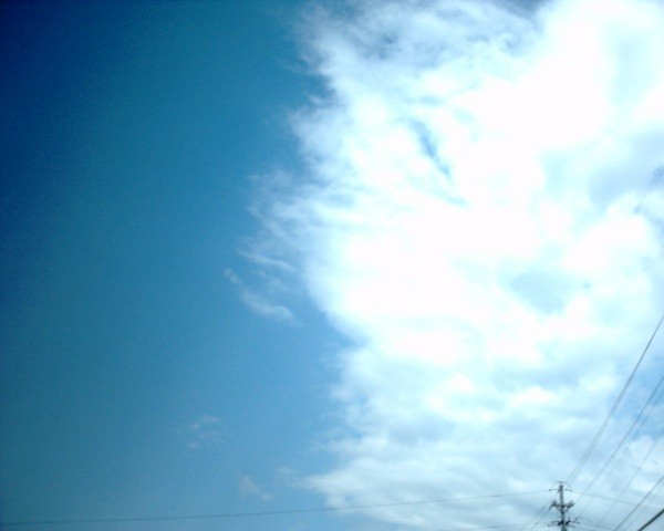 Split sky with clouds and blue half.