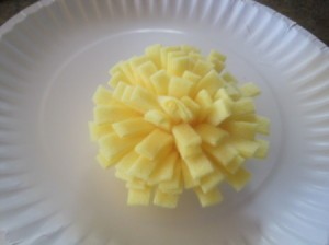 Finished bow, resembling a pom pom.