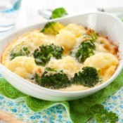 Broccoli Cauliflower Casserole in White Dish