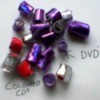 Beads made from rolled CD pieces.