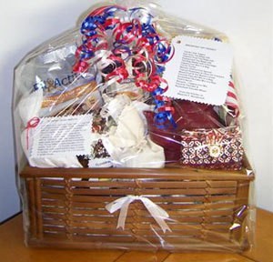 Filled gift basket.