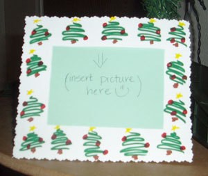 Photo frame card decorated with stylized trees.